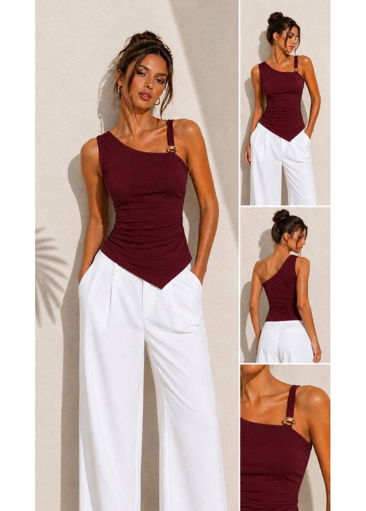 Bordo Toka Detaylı Bluz