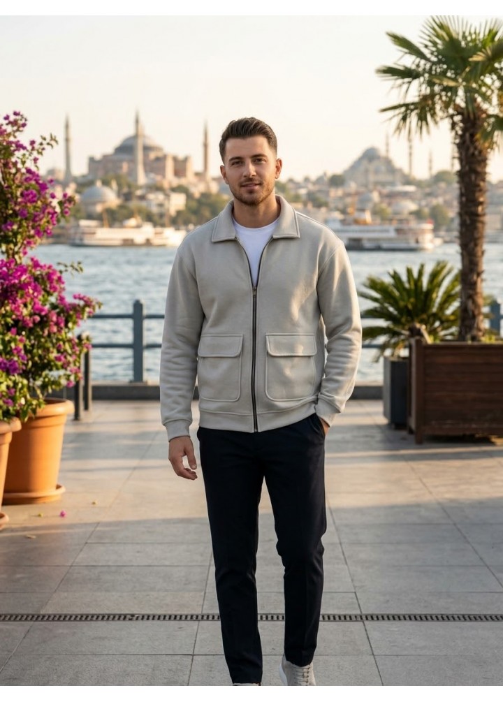 KREM CEPLİ PREMİUM 3 İPLİK HIRKA
